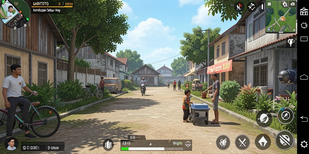 Screenshot gameplay GARITOTO yang menunjukkan interaksi karakter dalam simulasi kehidupan.