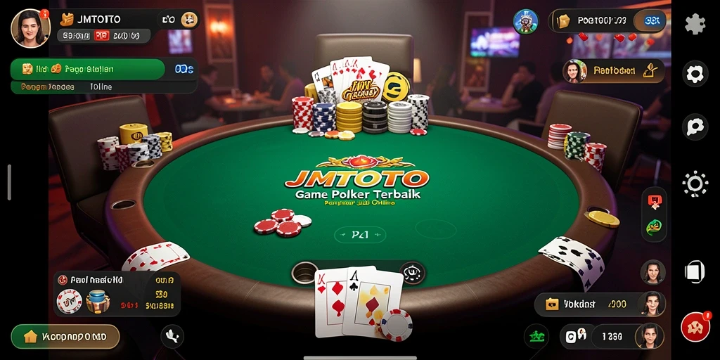 Tampilan screenshot JMTOTO menunjukkan keseruan bermain poker online dengan grafis menarik.