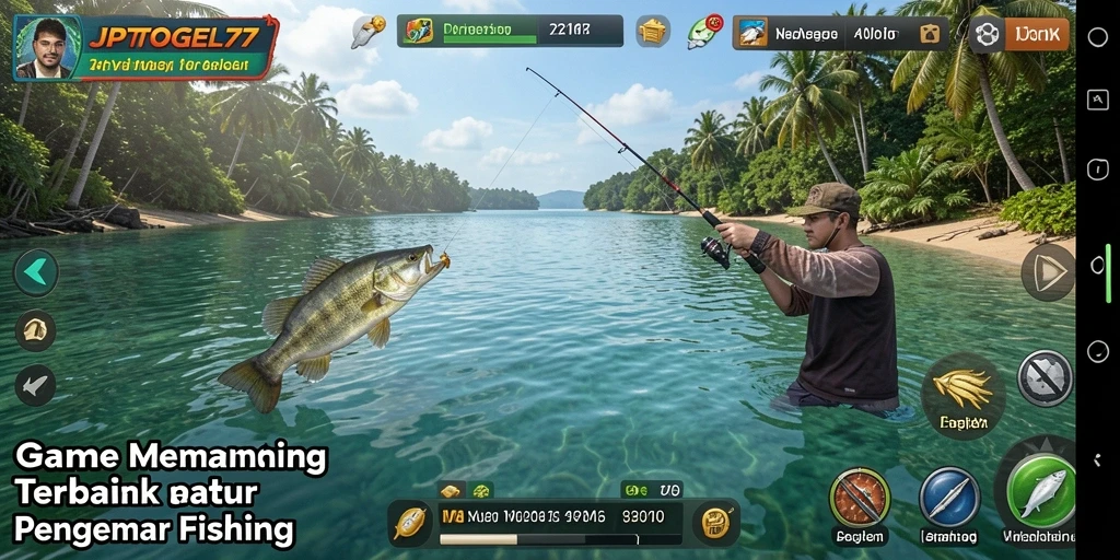 Tangkapan layar dari gameplay JPTOGEL77 yang menggambarkan pengalaman memancing.
