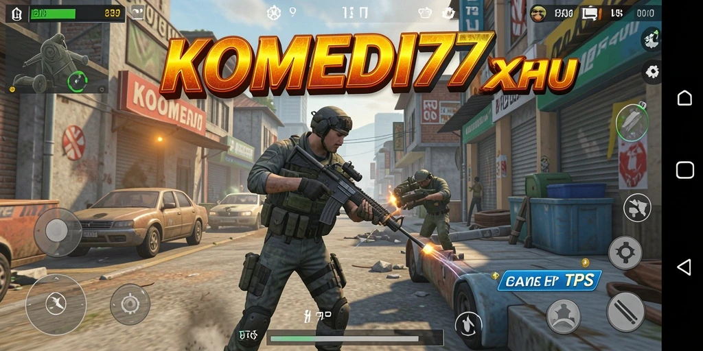 Screenshot utama menunjukkan aksi seru dalam permainan TPS.