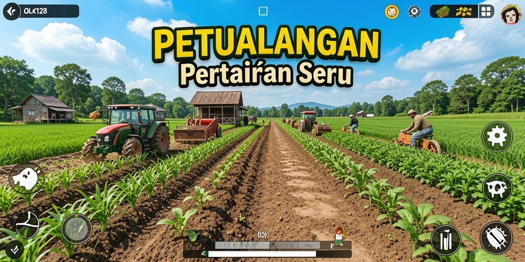 Tangkapan layar gameplay OLX128 yang menunjukkan aktivitas bertani.